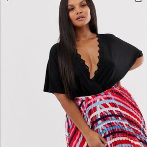 ASOS Design Curve angel sleeve wrap body w/lace